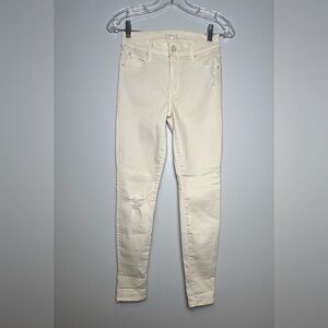 MOTHER The Charmer warm ivory ski jeans size 24 distressed knee